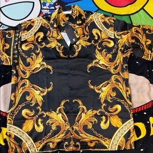 Left Point Black and Gold Button Down Shirt